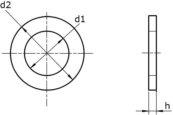 Плоская шайба DIN 125 form A (без фаски) - размеры, схема