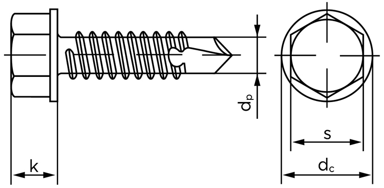 Саморезы с прессшайбой и буром DIN 7504 K - схема