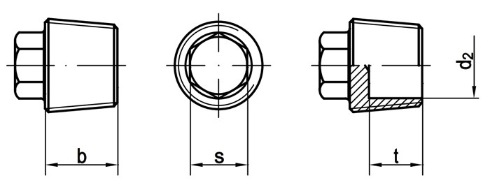 Пробка-заглушка резьбовая дюймовая коническая с шестигранной головкой DIN 909 - схема, чертеж
