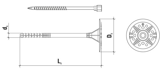 Дюбель фасадный с металлическим гвоздем и термоголовой LFM- схема, чертеж