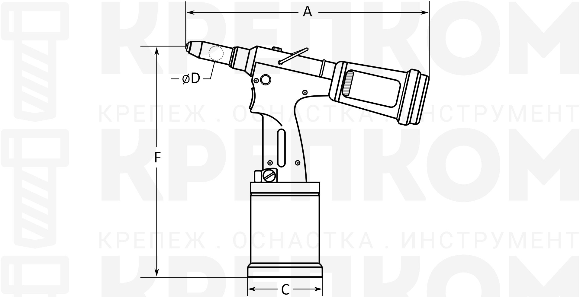 Заклепочник пневмогидравлический для вытяжных заклепок Sacto DX20, 2.4 - 5 мм-схема