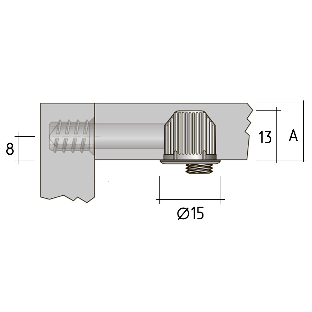 TRIO стяжка коническая D15 для плит толщиной от 16 мм - размеры монтажа
