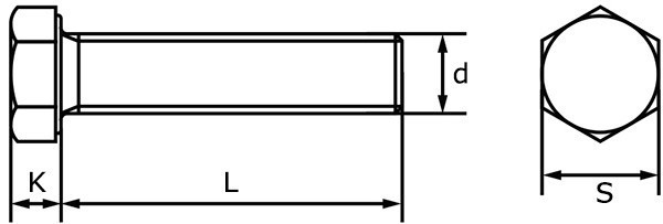 Дюймовый болт DIN 933 UNC класса прочности 8.8 (Grade 5) - чертеж