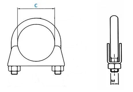 Хомут глушителя "стремянка" 55 мм, оцинкованная сталь W1 - схема, чертеж