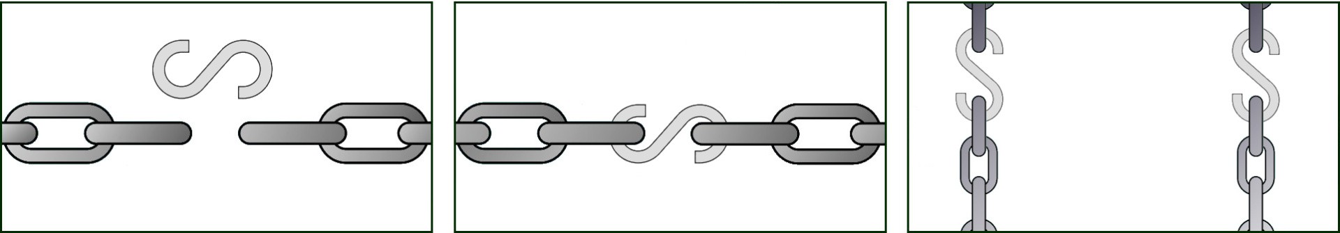 крючок S-образный симметричный, нержавеющая сталь А4 установка на цепь