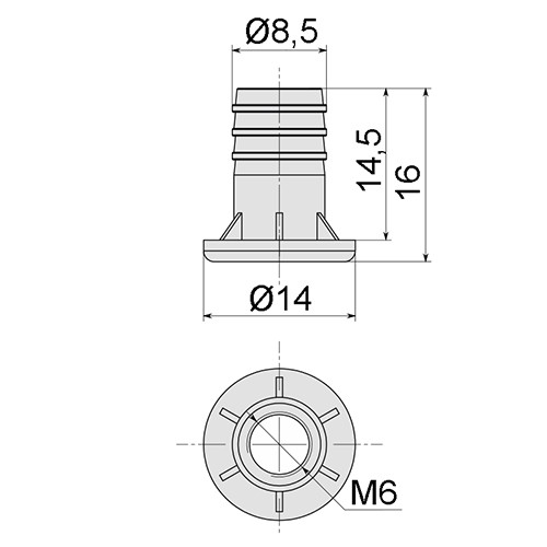 Гайка для ножки мебельной М6, BP01/CH - размеры 