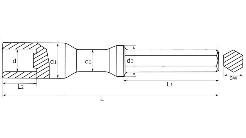 Схема размеров насадки вибромолота с 6-гранным профилем