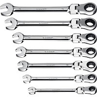 Набор комбинированных трещоточных шарнирных ключей 8-19 мм, ЗУБР 27101-H7, 7 штук