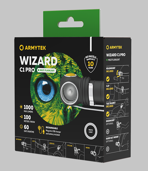 Мультифонарь светодиодный Armytek Wizard C1 Pro Magnet USB F09001W, 930 люмен, тёплый свет - фото