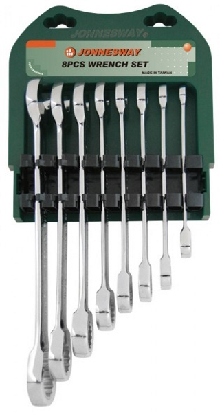 Набор ключей гаечных комбинированных трещоточных на держателе, 10-19 мм, 8 предметов Jonnesway W45108S - фото