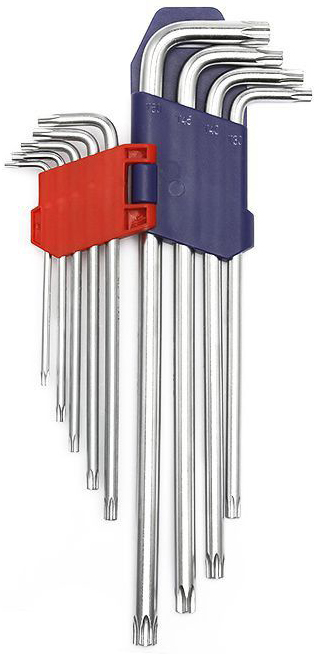 Набор Г-образных удлиненных ключей TORX Т10-Т50 с отверстием Workpro WP222003, 9 штук - фото