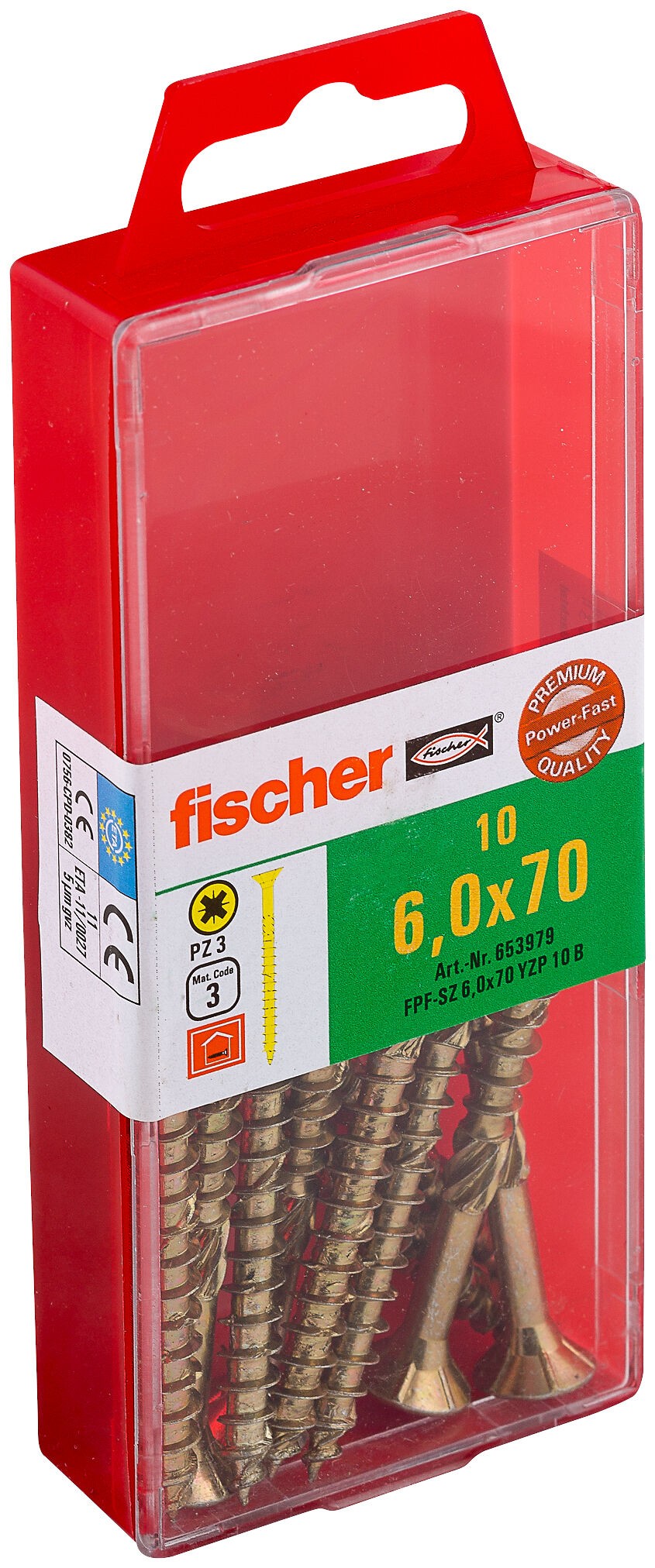 Саморез потай 6х70 мм Fischer FPF-SZ YZP 653979, неполная резьба, желтый цинк (10 шт) - фото