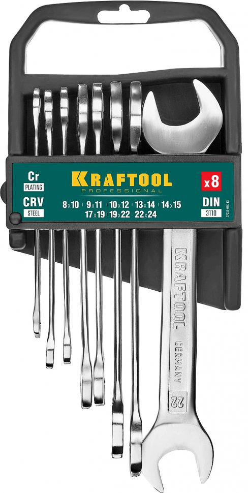Набор рожковых гаечных ключей 8-24 мм, KRAFTOOL Professional 27033-H8C_z01, 8 штук
