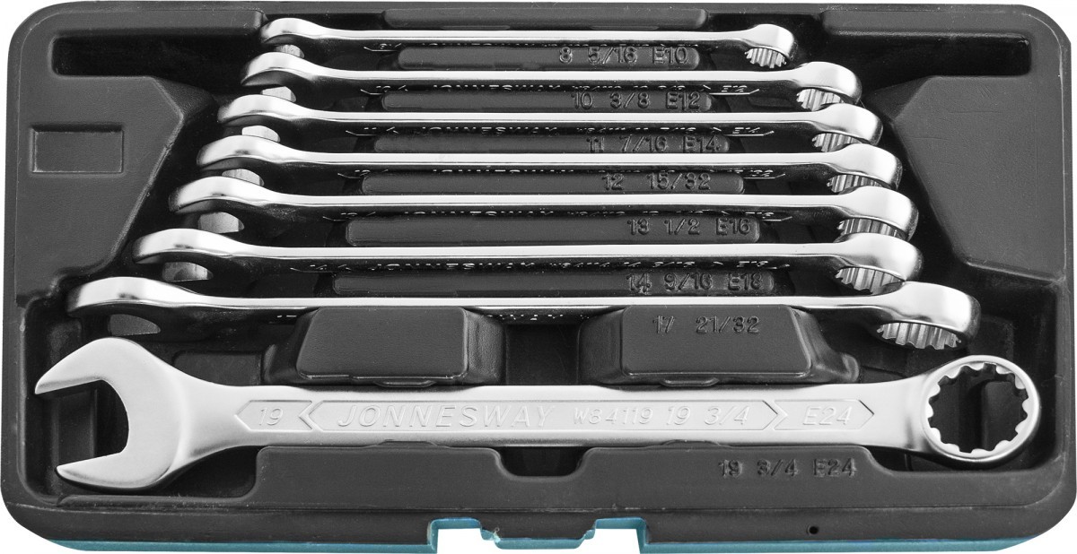Набор ключей гаечных комбинированных с профилем SUPER TECH в кейсе, 8-19 мм, 8 предметов Jonnesway W84108S - фото