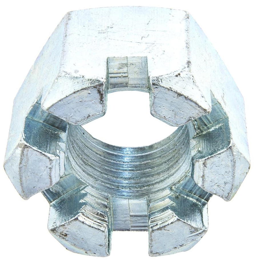 Гайка корончатая (прорезная) низкая с мелкой резьбой DIN 937, оцинкованная сталь  - фото