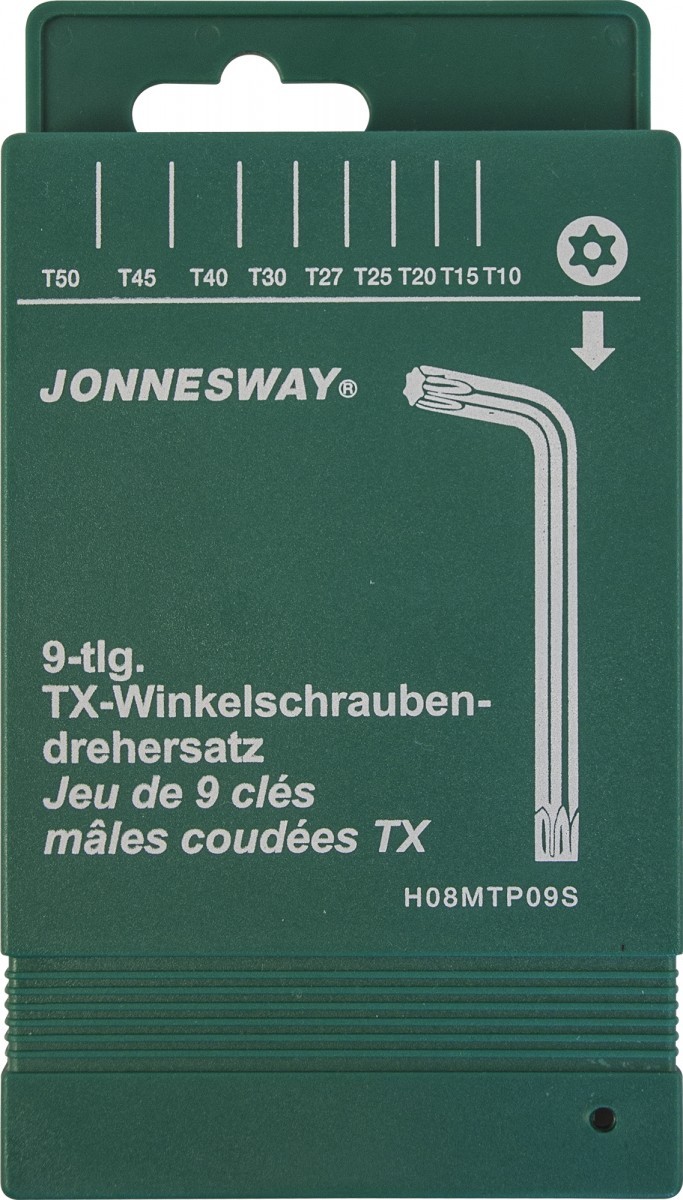 Комплект имбусовых ключей TORX (T10TR-T50TR) с центрированным штифтом Jonnesway H08MTP09S, 9 штук - фото