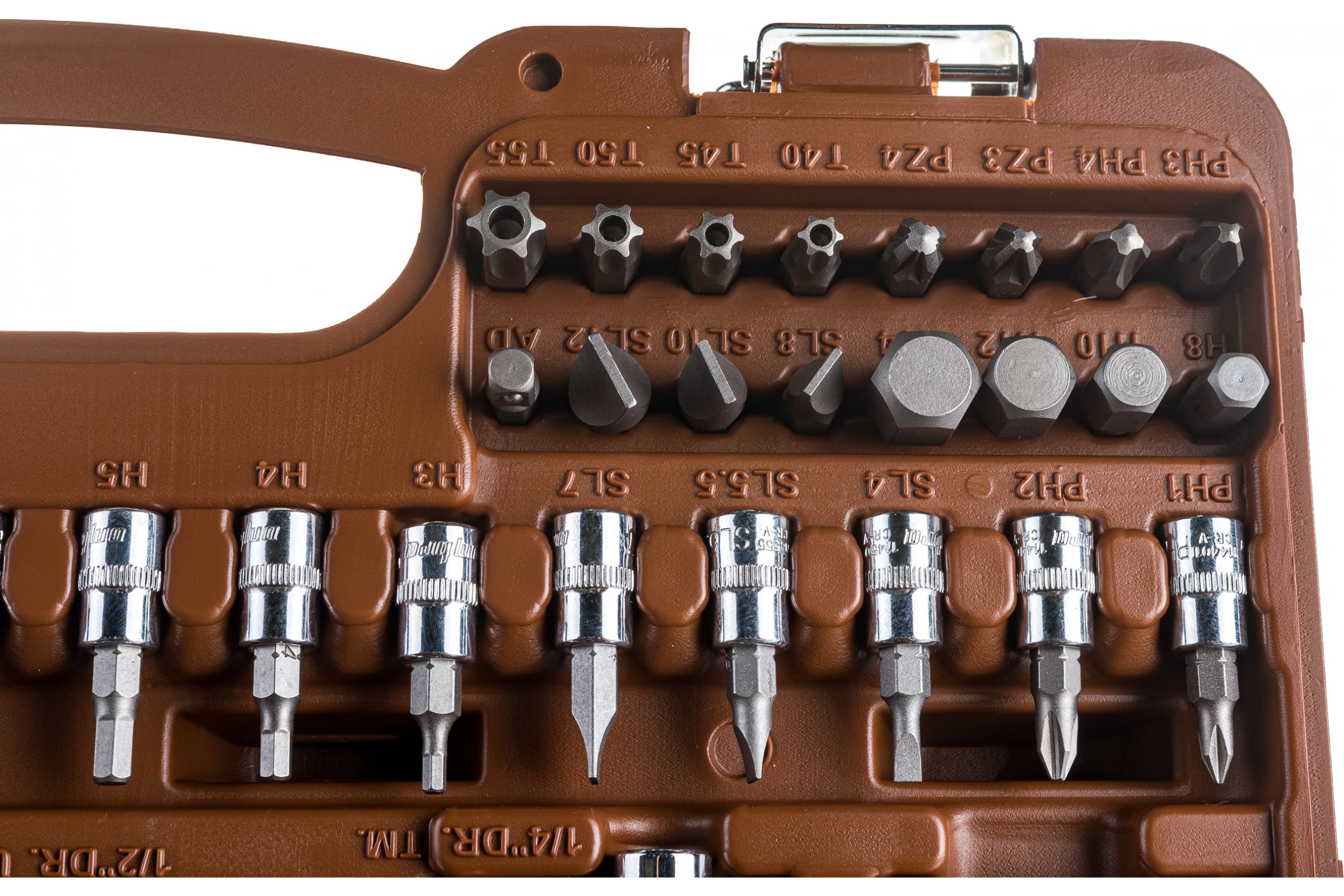 Универсальный набор инструмента 1/2"DR, 1/4"DR c 12-гранными торцевыми головками 1/2"DR Ombra OMT82S12, 82 штуки - фото