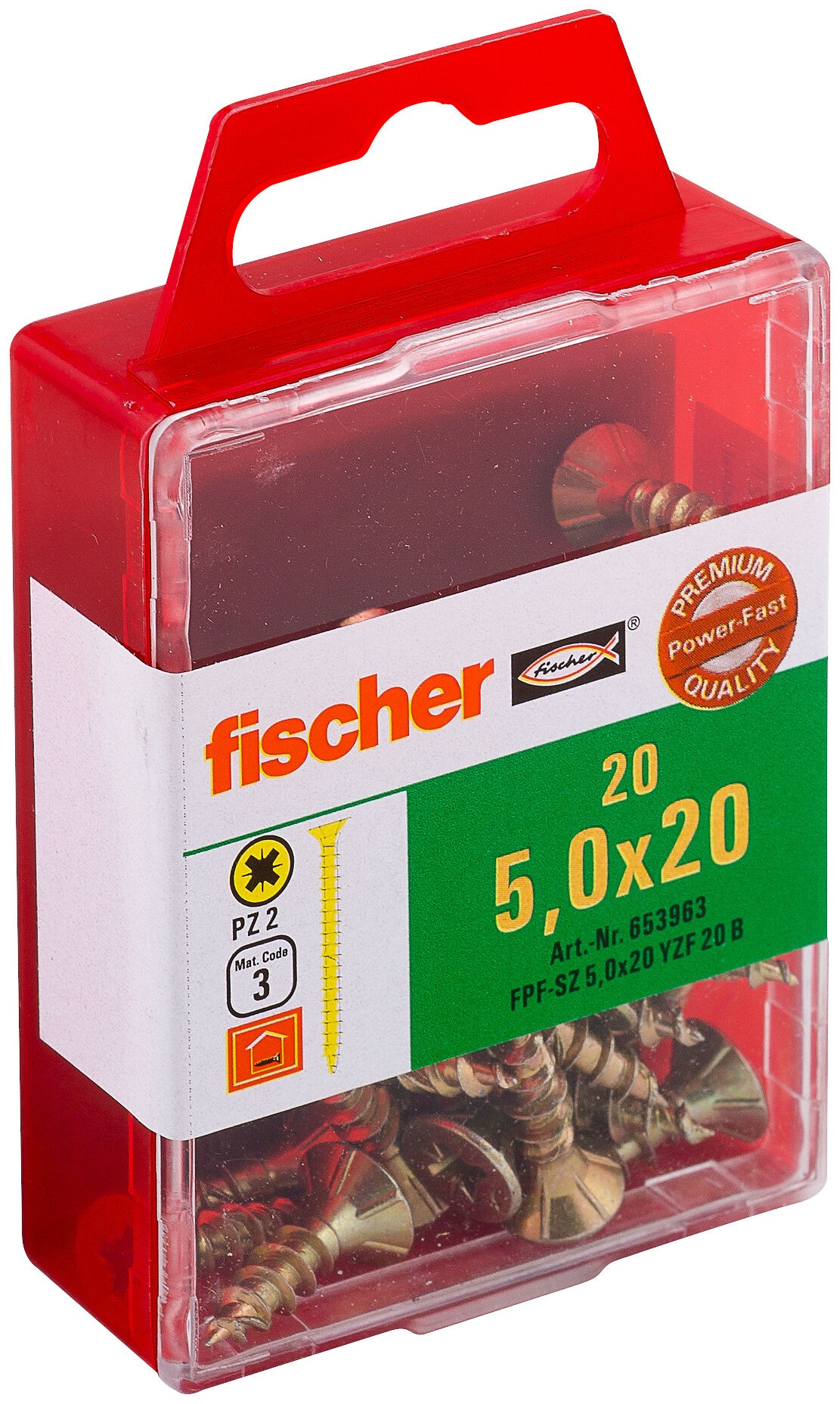 Саморез потай 5х20 мм Fischer FPF-SZ YZF 653921, полная резьба, желтый цинк (50 шт) - фото