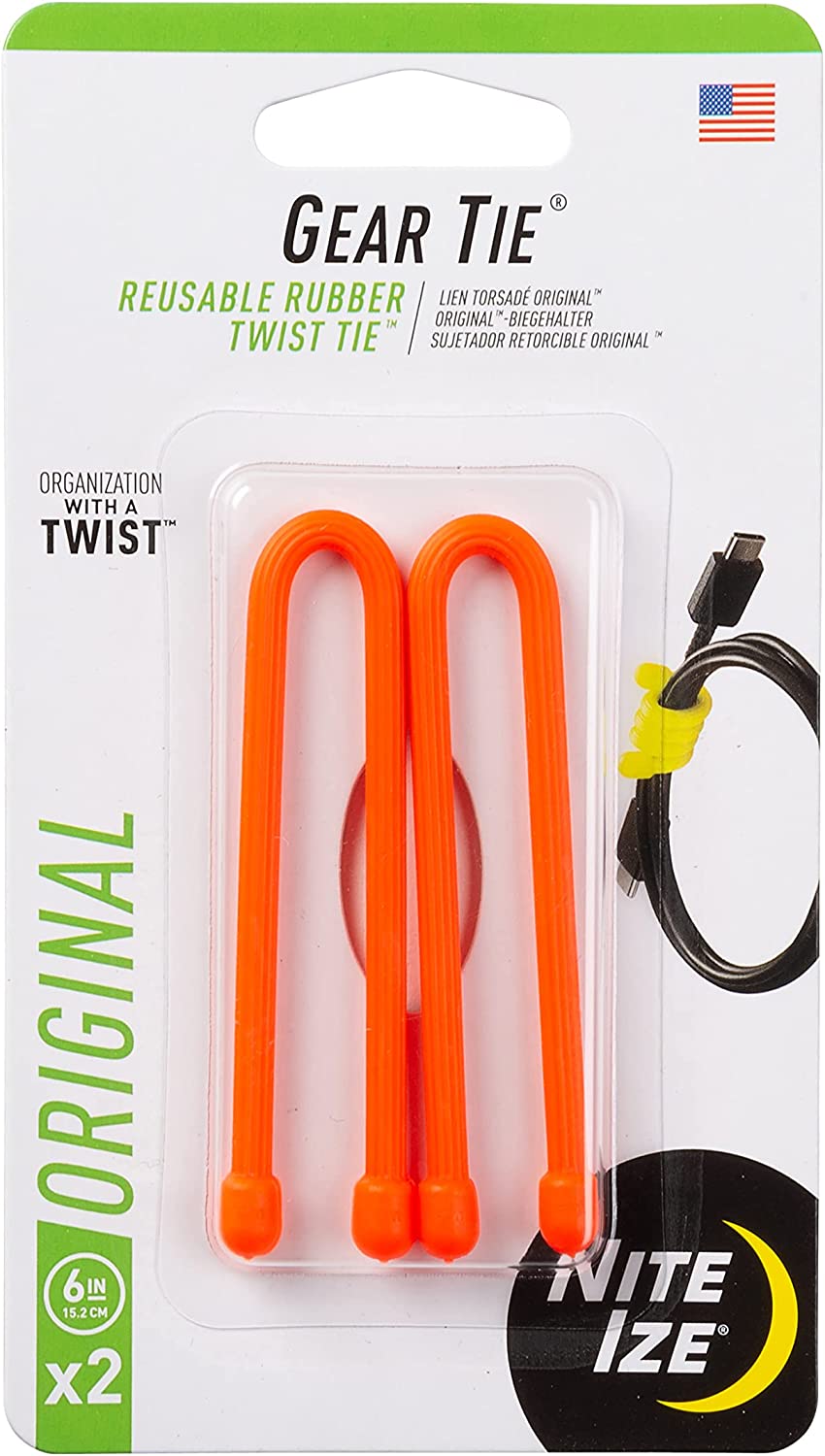Гибкие стяжки (хомуты) Nite Ize Gear Tie - 6" GT6-2PK-31, неоновый оранжевый, 2 шт - фото