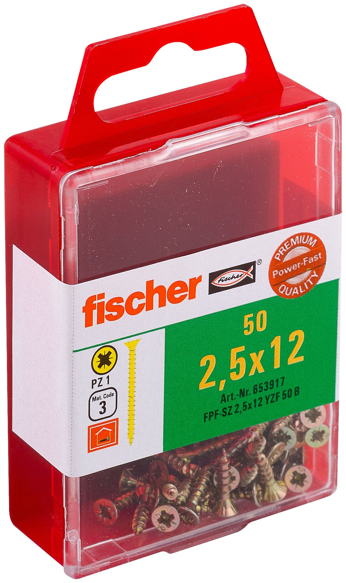 Саморез потай 2,5х12 мм Fischer FPF-SZ YZF 653917, полная резьба, желтый цинк (50 шт) - фото