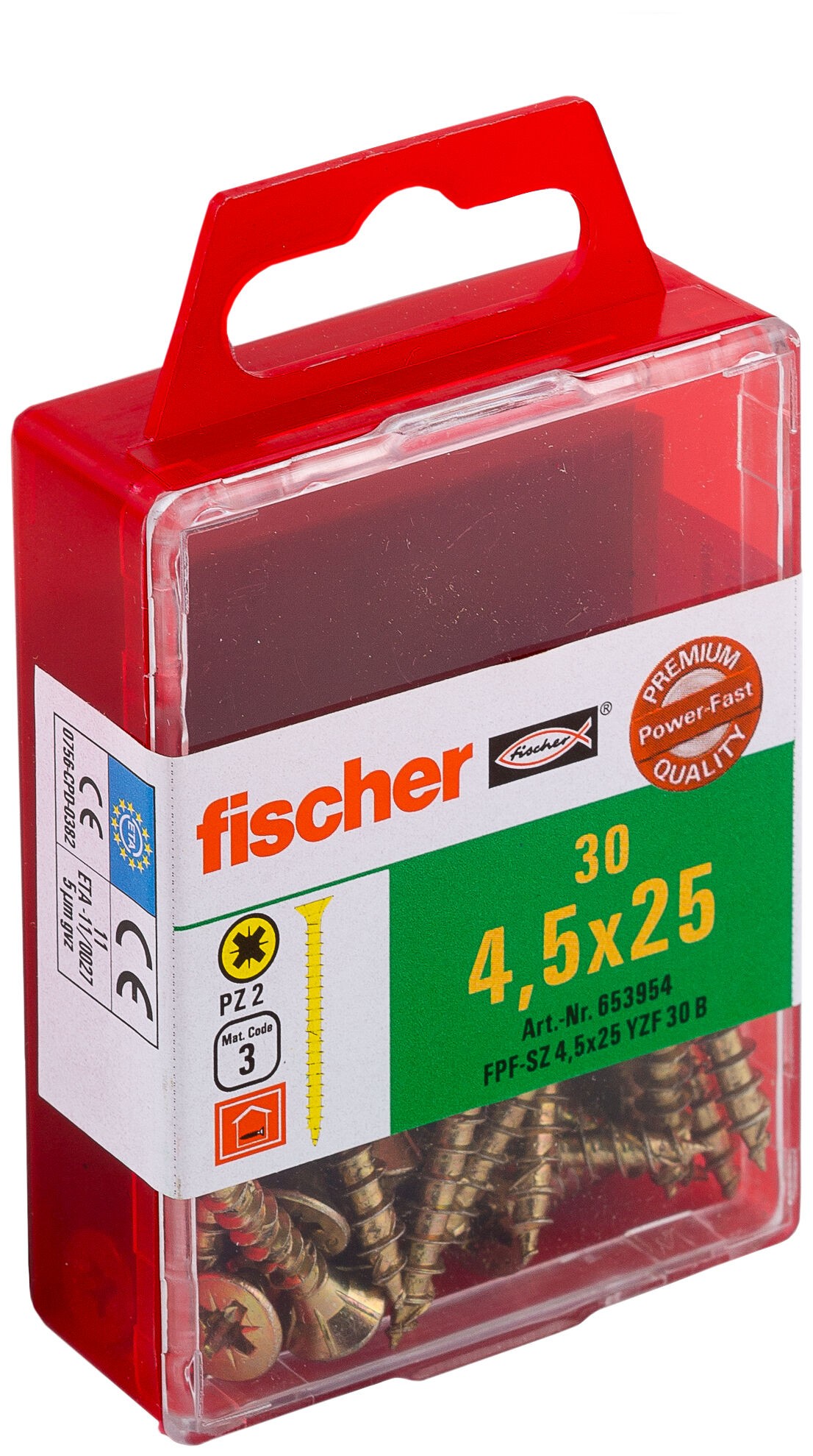 Саморез потай 4,5х25 мм Fischer FPF-SZ YZF 653921, полная резьба, желтый цинк (50 шт) - фото