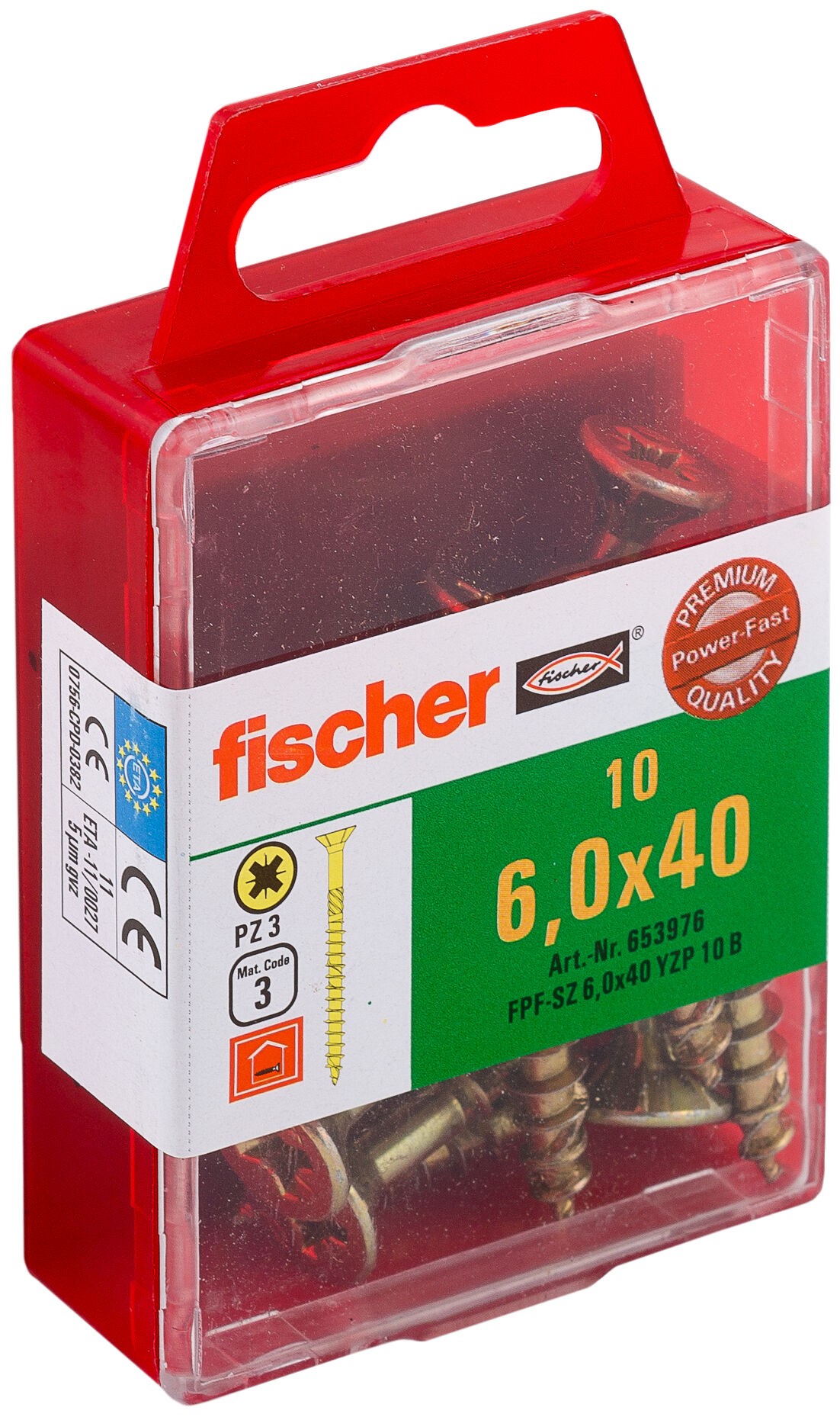 Саморез потай 6х40 мм Fischer FPF-SZ YZP 653976, неполная резьба, желтый цинк (10 шт) - фото