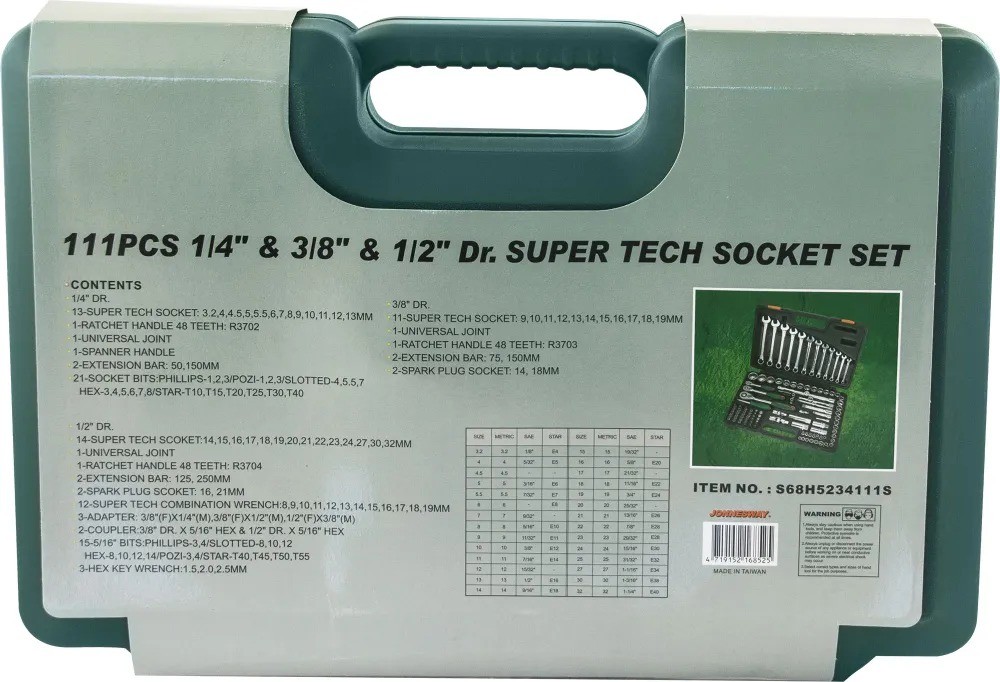 Универсальный набор инструмента 1/4", 1/2" и 3/8"DR Super Tech Jonnesway S68H5234111S, 111 штук - фото