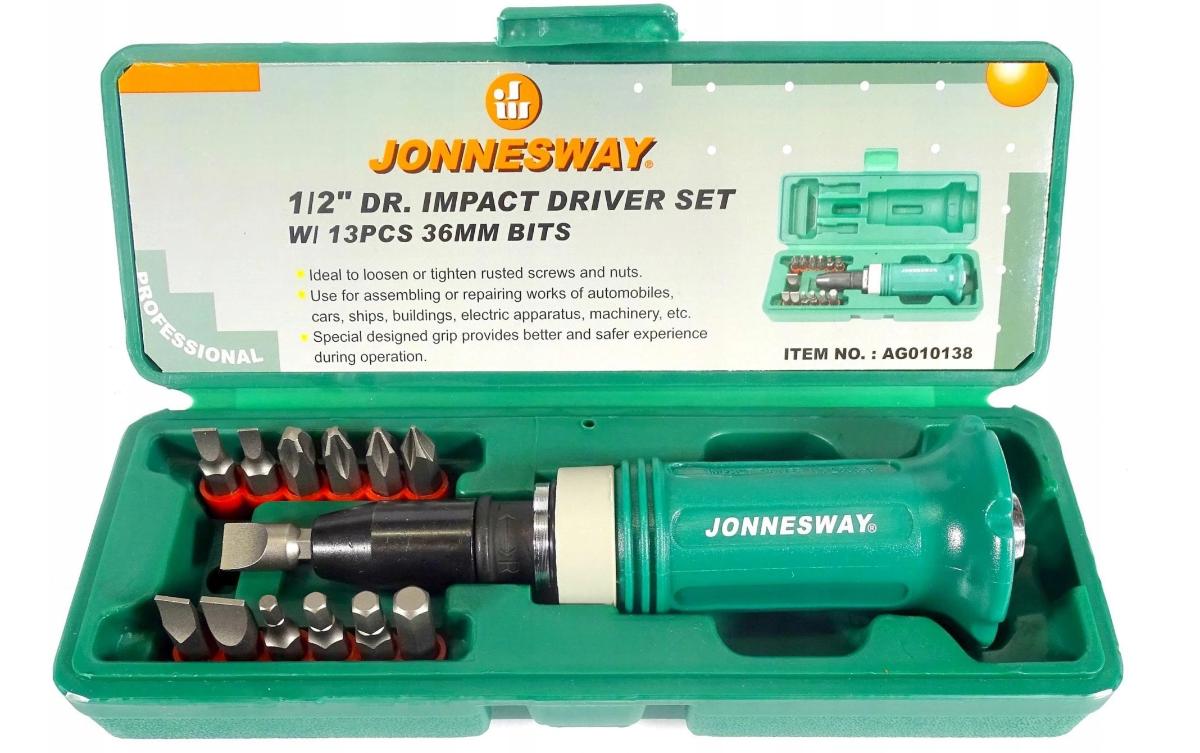 Ударная поворотная отвертка Jonnesway AG010138, 14 предметов -  в .