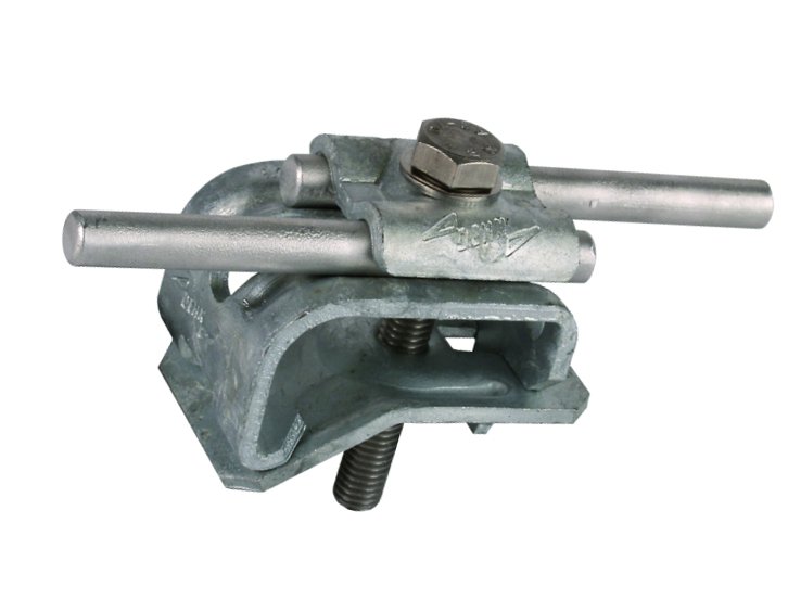 Клемма для монтажа проводников на жёлобе с болтом и двойной накладкой Rd=8-10 мм 16-22 мм, оцинкованная сталь - фото