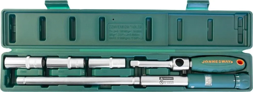Ключ баллоный инерционный с динамометрической рукояткой, 70-170 Н/м и торцевыми головками 17, 19, 21 мм Jonnesway T02170 - фото