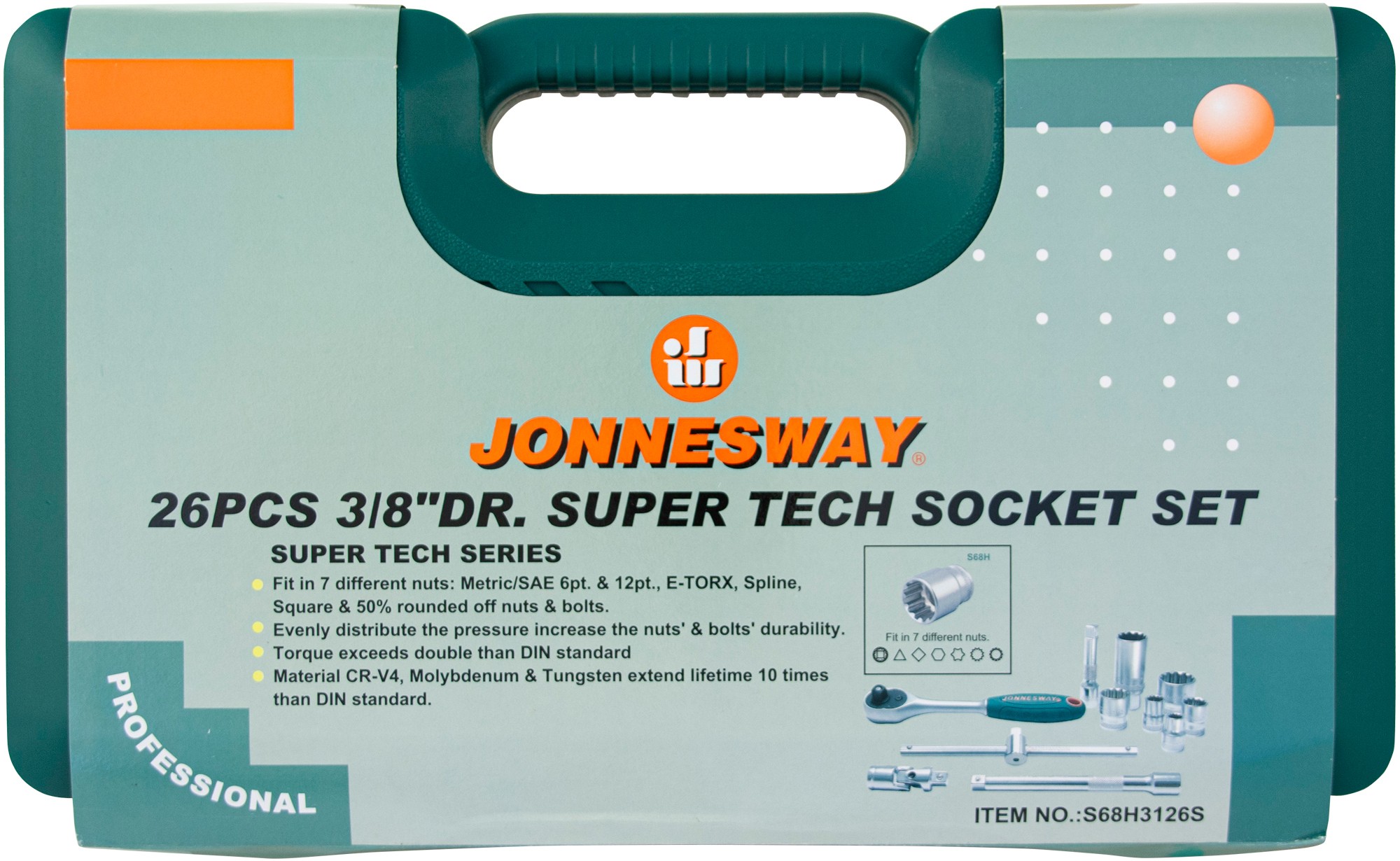 Набор торцевых головок 3/8"DR Super Tech Jonnesway S68H3126S, 26 штук - фото