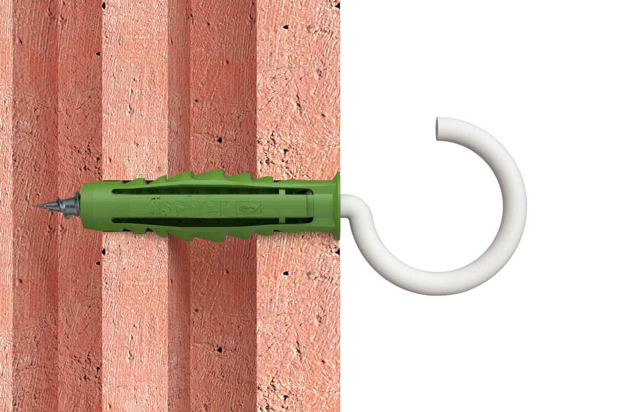 Дюбель SX Green 6x30 RH Fischer 532724 с кромкой и круглым крюком, зелёный нейлон, 4 шт в блистере - фото