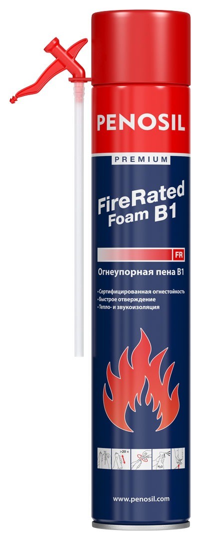 Огнеупорная полиуретановая пена с трубочкой-аппликатором PENOSIL Premium Fire Rated Foam B1 750 мл A3038 - фото
