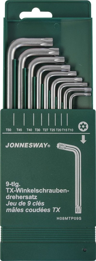 Комплект имбусовых ключей TORX (T10TR-T50TR) с центрированным штифтом Jonnesway H08MTP09S, 9 штук - фото