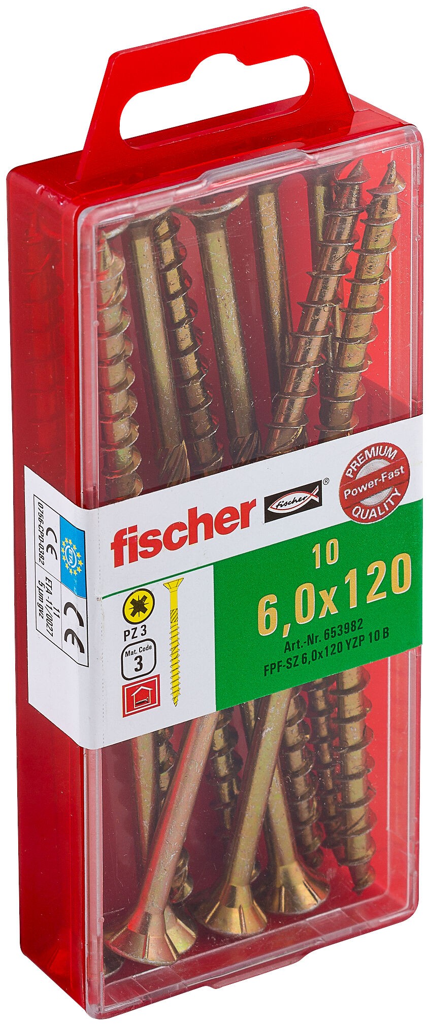 Саморез потай 6х120 мм Fischer FPF-SZ YZP 653982, неполная резьба, желтый цинк (10 шт) - фото