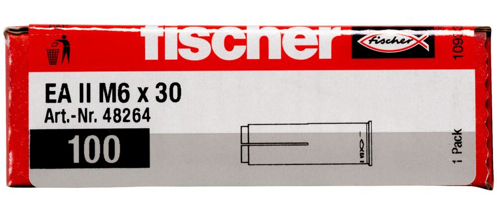 Анкер забивной с буртиком и внутренней резьбой Fischer EA II, оцинкованная сталь - фото
