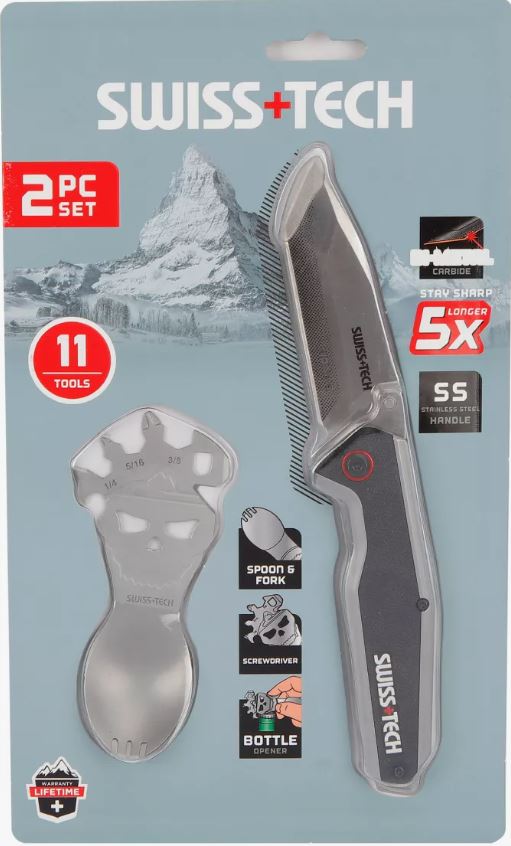 Набор нож складной+микро-мультитул ложка Swiss+Tech ST001019, 2 шт  - фото