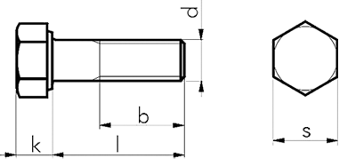 Схема болта DIN 960 с неполной резьбой