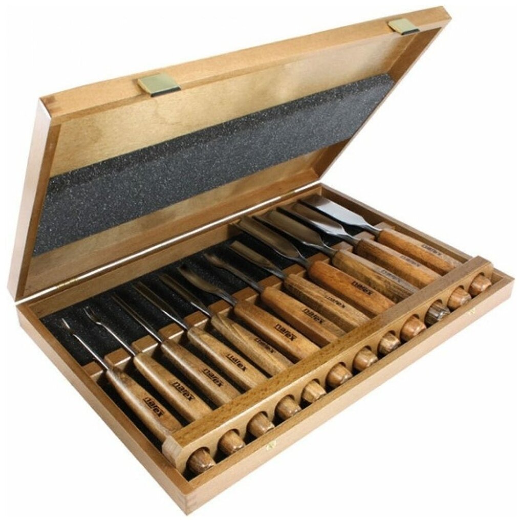 Набор стамесок с деревянной ручкой PROFI Narex 868100, 12 штук в деревянной коробке - фото