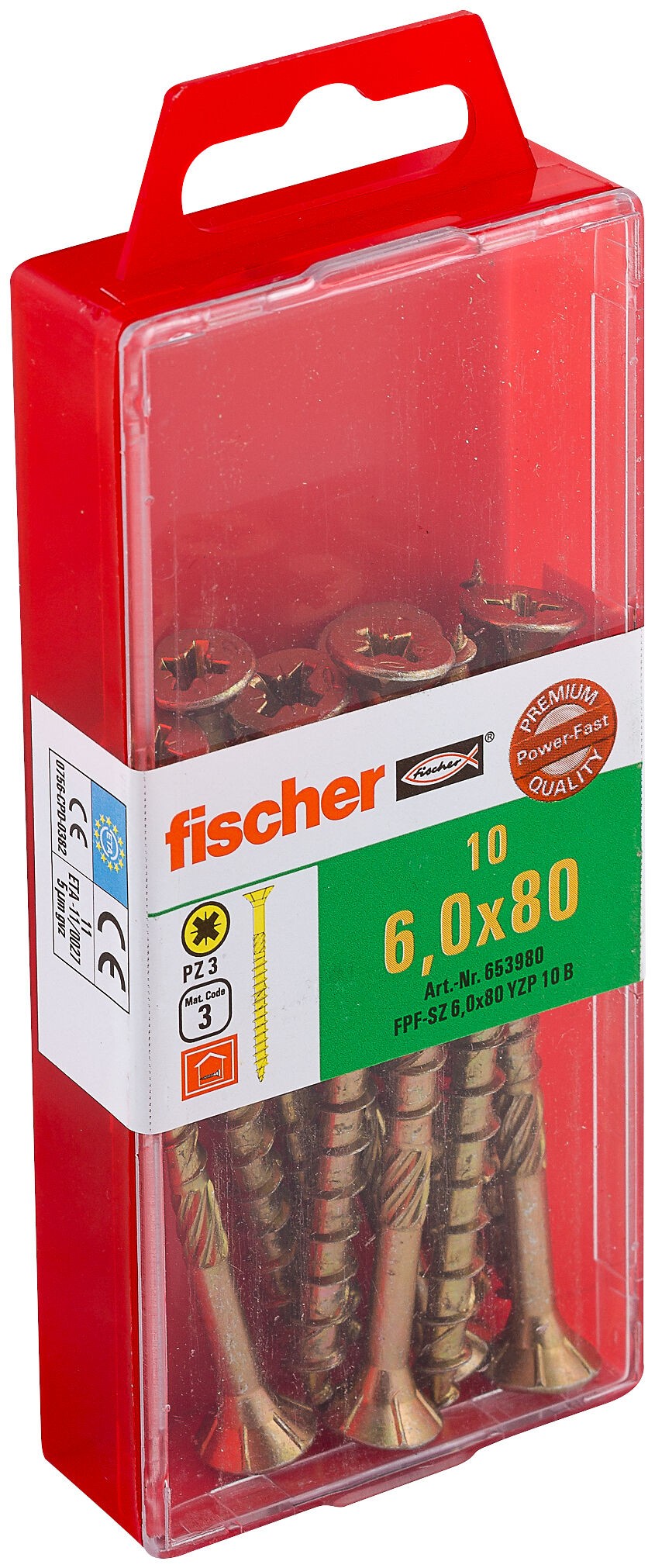 Саморез потай 6х80 мм Fischer FPF-SZ YZP 653980, неполная резьба, желтый цинк (10 шт) - фото