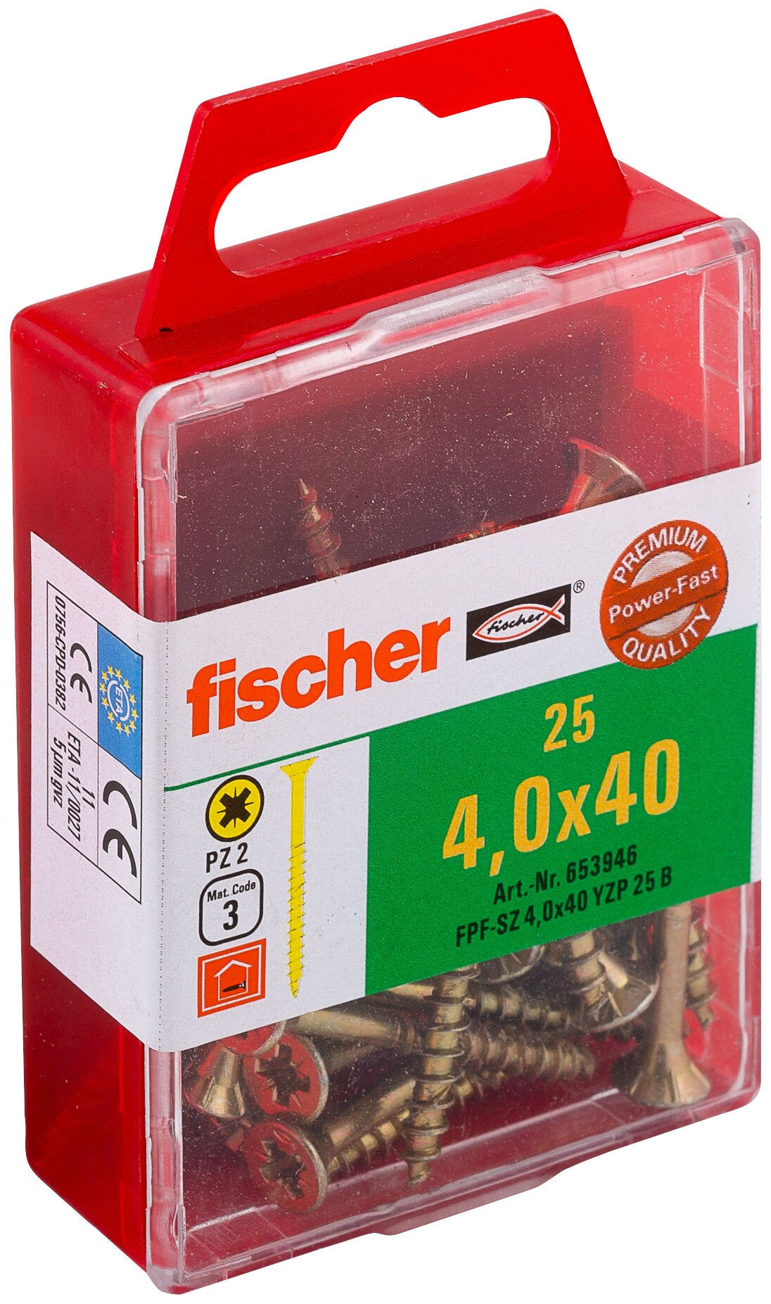 Саморез потай 4х40 мм Fischer FPF-SZ YZP 653946, неполная резьба, желтый цинк (25 шт) - фото