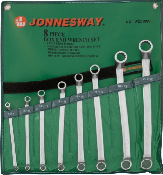 Набор гаечных накидных изогнутых 75° ключей (6-22 мм) Jonnesway W23108S, 8 штук в сумке - фото