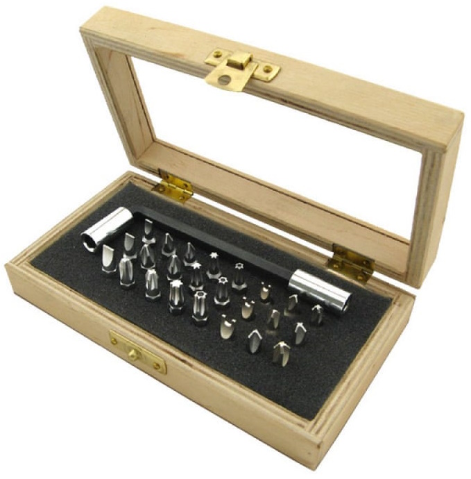Набор бит с угловым ключом в деревянной коробке Narex 850150, 25 предметов - фото