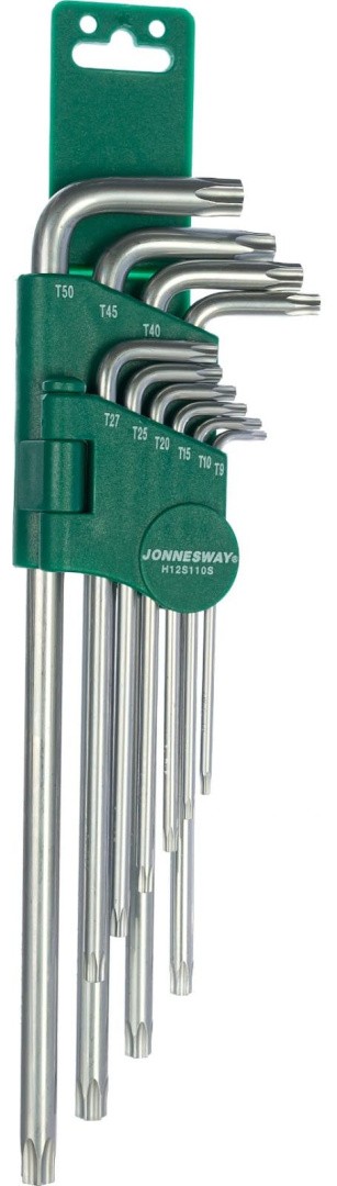 Комплект шестигранных ключей TORX (Т9-Т50) EXTRA LONG Jonnesway H12S110S, 10 штук - фото