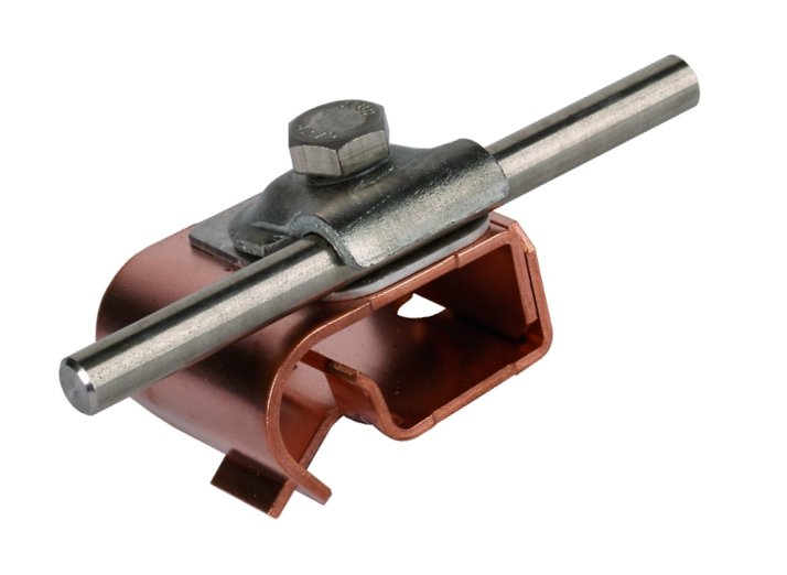 Биметаллическая клемма для монтажа проводников на жёлобе с зажимом Rd=6-10 мм 16-22 мм, медь/оцинкованная сталь - фото