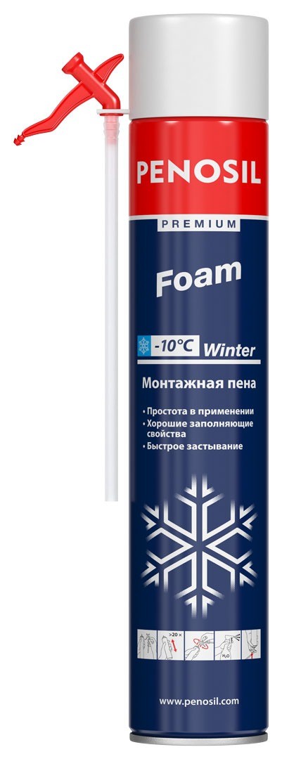 Полиуретановая зимняя пена с трубочкой-аппликатором PENOSIL Premium Foam Winter 750 мл