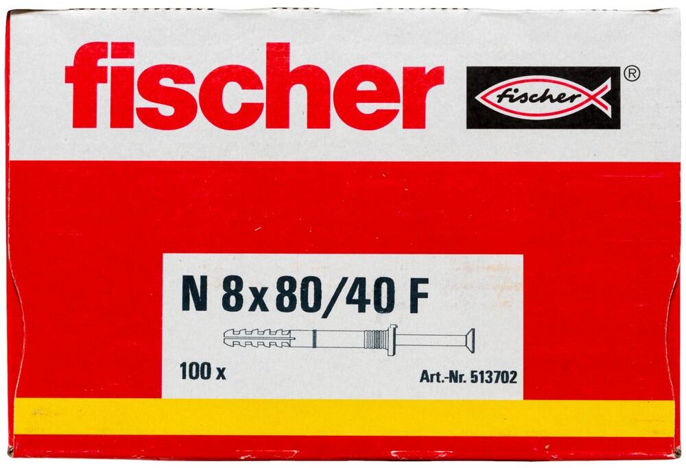 Дюбель-гвоздь 8х80 с цилиндрическим бортиком Fischer N-F 513702, оцинкованная сталь, 100 шт - фото