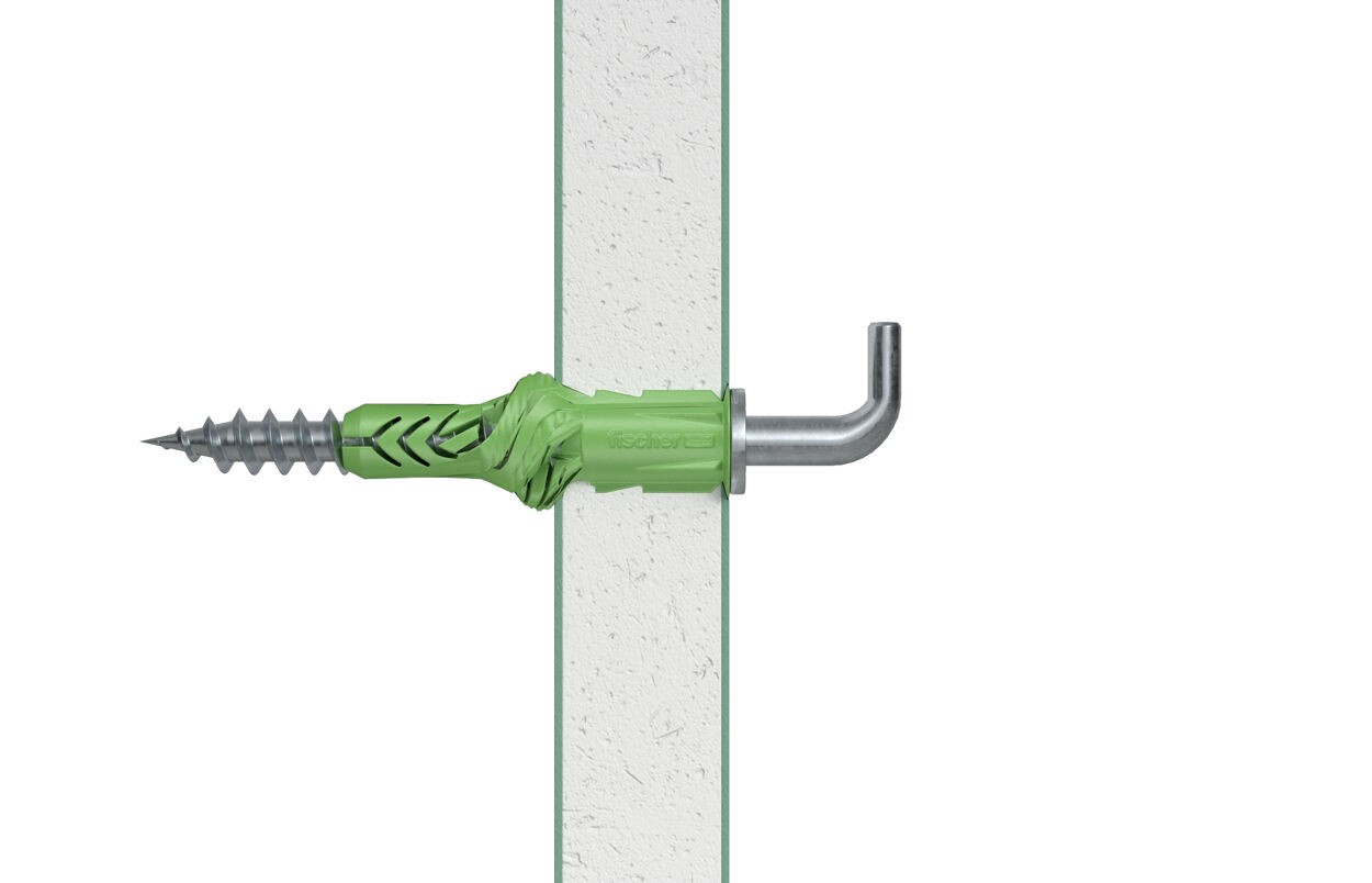 Универсальный дюбель UX 10х60 R WH с кромкой и угловым крюком Fischer 532701, зелёный нейлон, 2 шт в блистере - фото