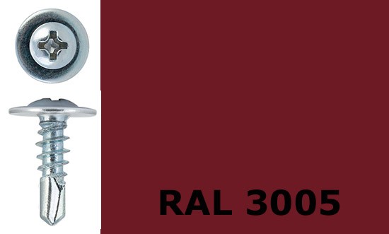Саморез-клоп с буром 4,2х16 окрашенный, RAL 3005 (винно-красный) - фото