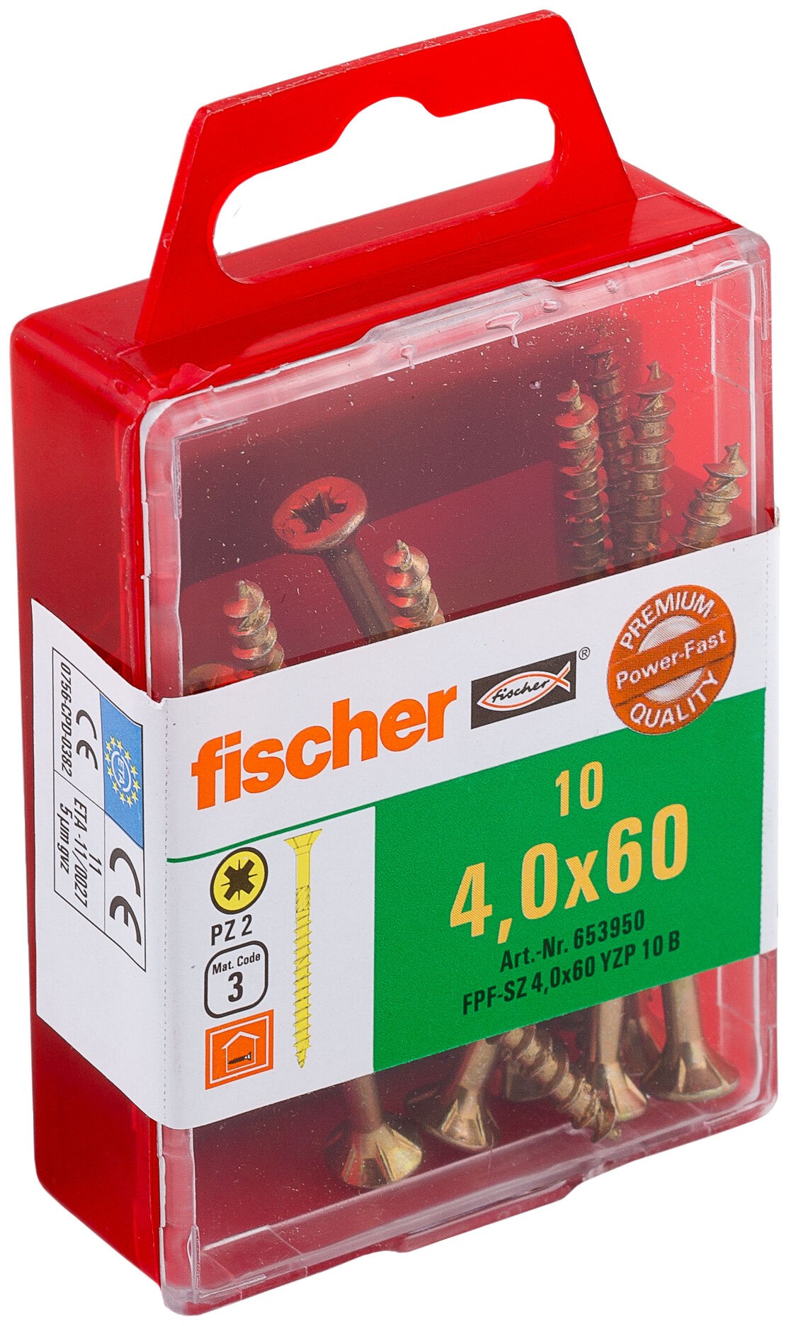 Саморез потай 4х60 мм Fischer FPF-SZ YZP 653950, неполная резьба, желтый цинк (10 шт) - фото